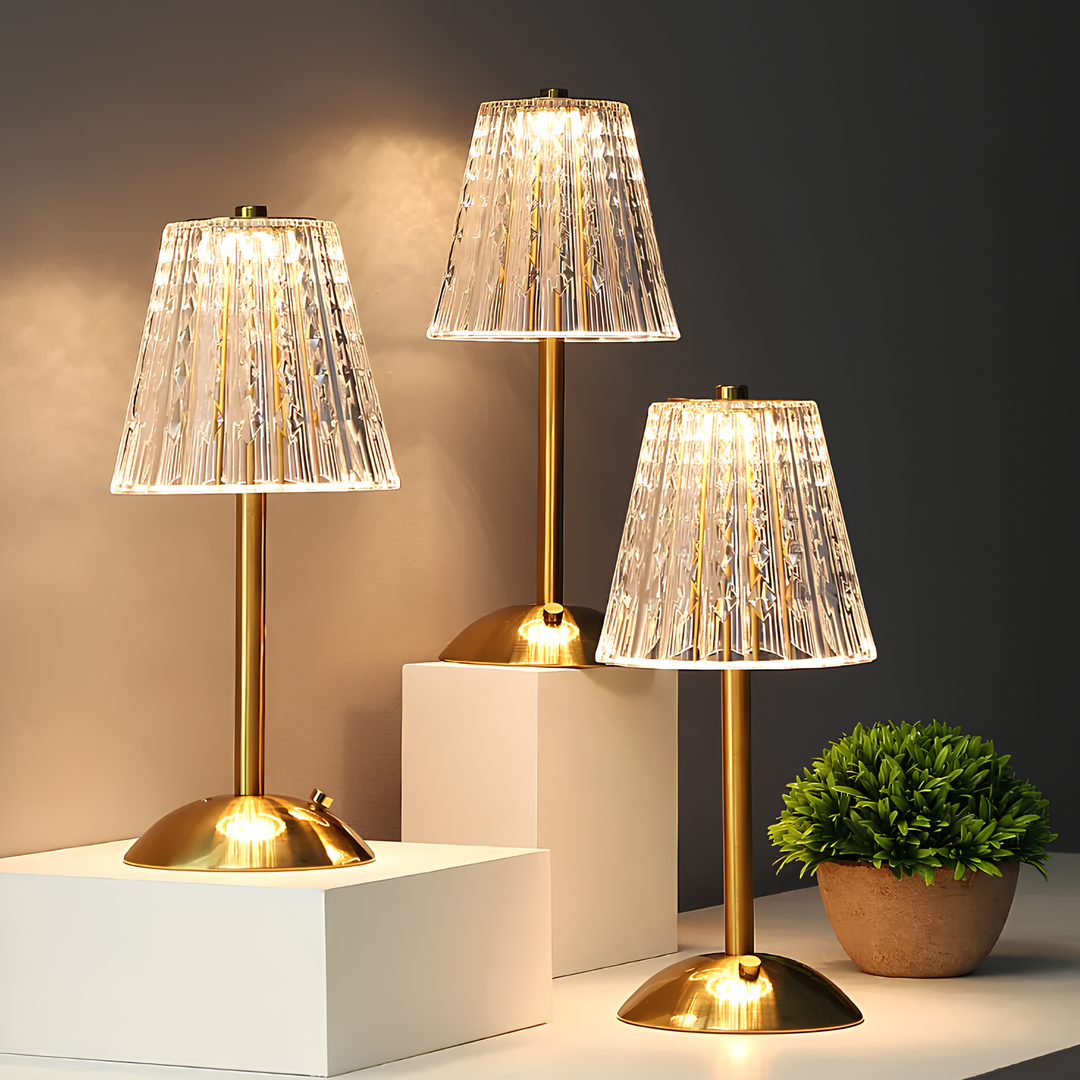 Table Lamp | Fluted Scalloped Shade, Round Disc Base