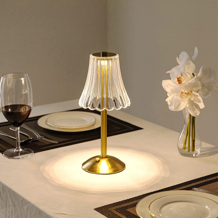Table Lamp | Fluted Scalloped Shade, Round Disc Base