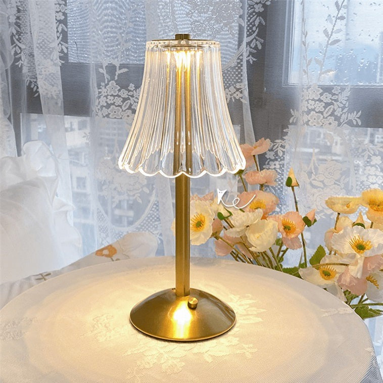 Table Lamp | Fluted Scalloped Shade, Round Disc Base