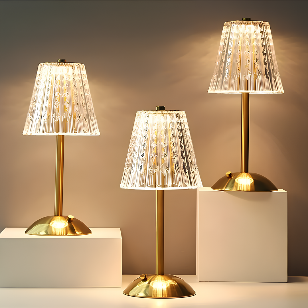 Table Lamp | Fluted Scalloped Shade, Round Disc Base