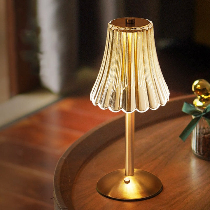 Table Lamp | Fluted Scalloped Shade, Round Disc Base