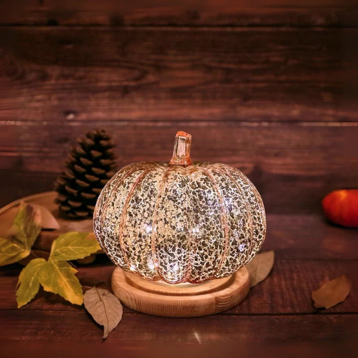 Table Lamp | Ribbed Pumpkin Form, Crackled Lit Surface