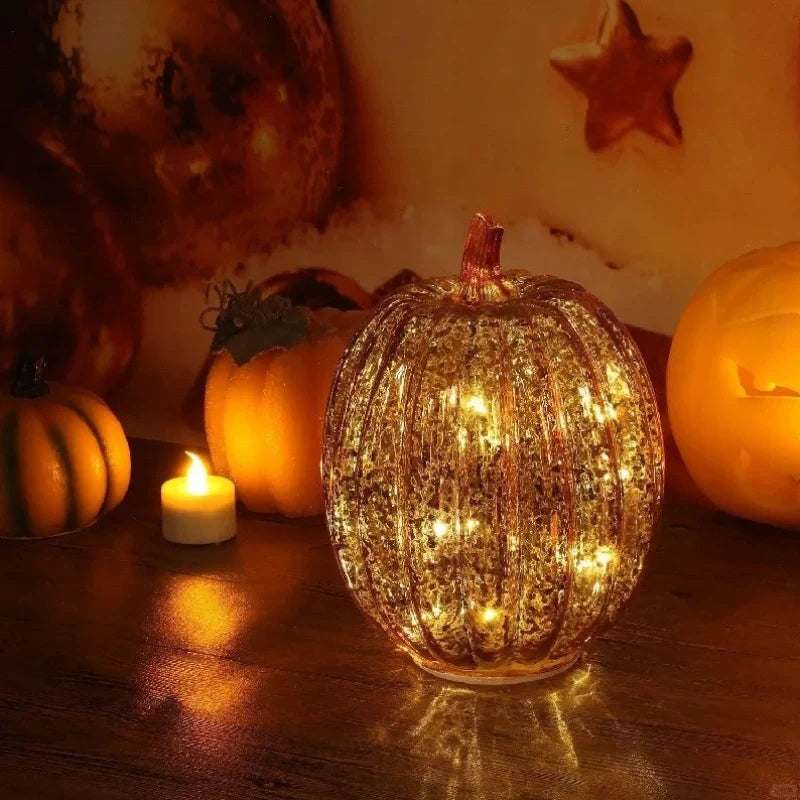 Table Lamp | Ribbed Pumpkin Form, Crackled Lit Surface