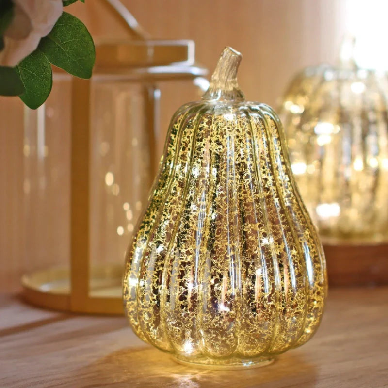 Table Lamp | Ribbed Pumpkin Form, Crackled Lit Surface