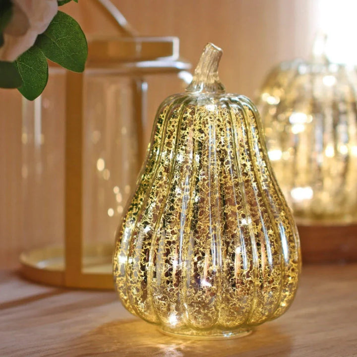 Table Lamp | Ribbed Pumpkin Form, Crackled Lit Surface