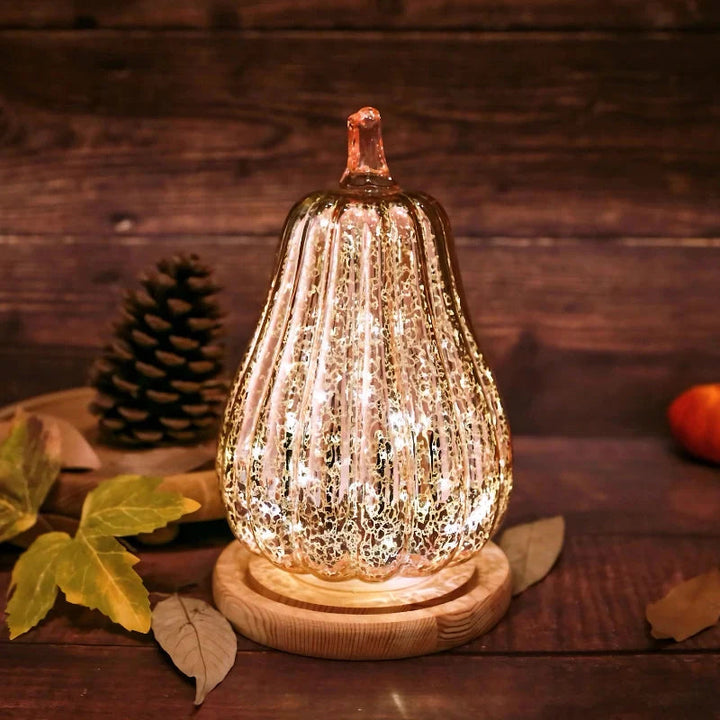 Table Lamp | Ribbed Pumpkin Form, Crackled Lit Surface