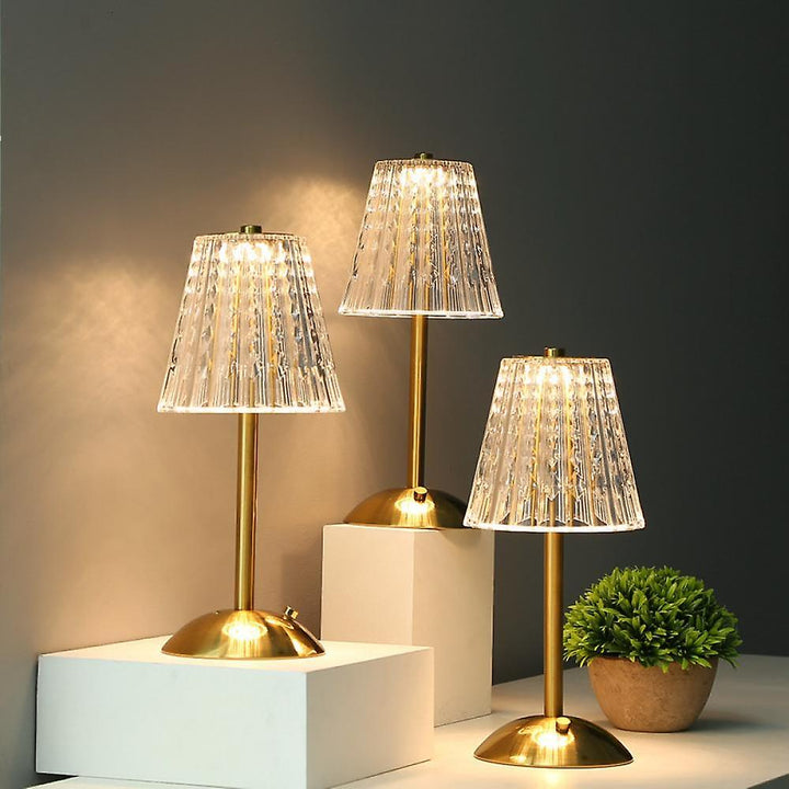 Table Lamp with Faceted Crystal Shade | Tri-Colour USB-C Rechargeable, 1200mAh Battery | Metal Base for Ambient Lighting