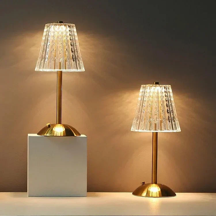 Table Lamp with Faceted Crystal Shade | Tri-Colour USB-C Rechargeable, 1200mAh Battery | Metal Base for Ambient Lighting