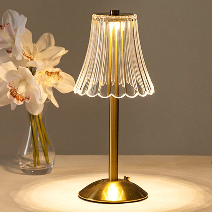 Table Lamp with Faceted Crystal Shade | Tri-Colour USB-C Rechargeable, 1200mAh Battery | Metal Base for Ambient Lighting