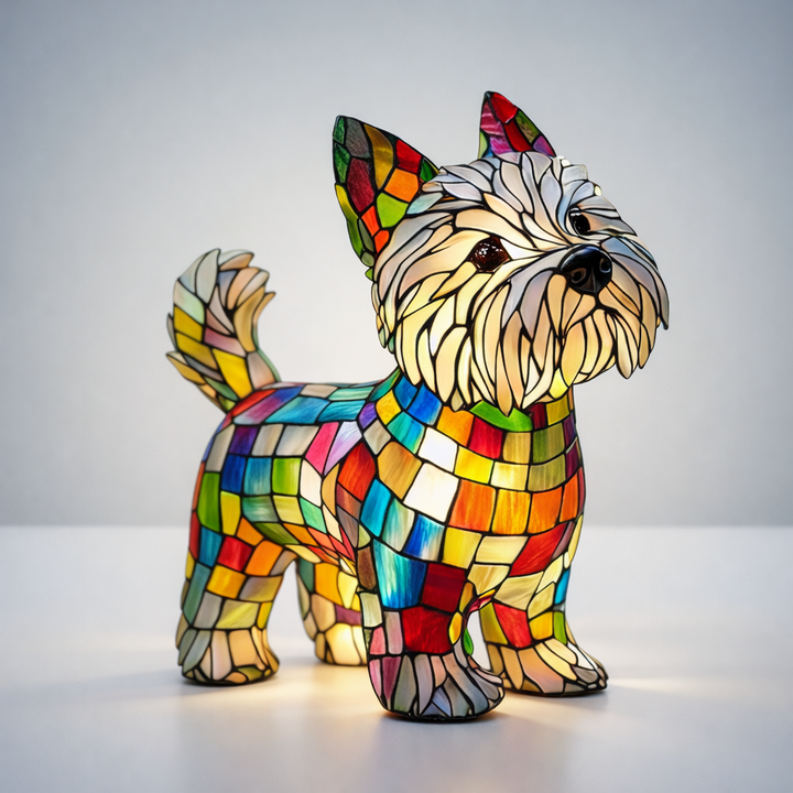 Stained Glass Dog Table Lamp Resin | LED Night Light with Warm Glow | USB Powered Decorative Lighting for Bedroom Shelf Desk 5