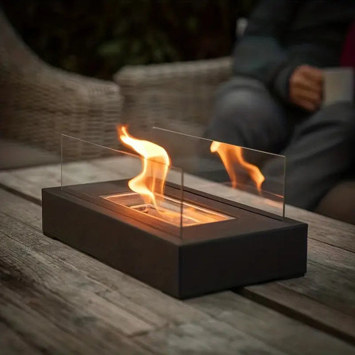 Tabletop Bioethanol Fire Pit | Real Flame | Smokeless | Indoor &amp; Outdoor | Stainless Steel &amp; Glass