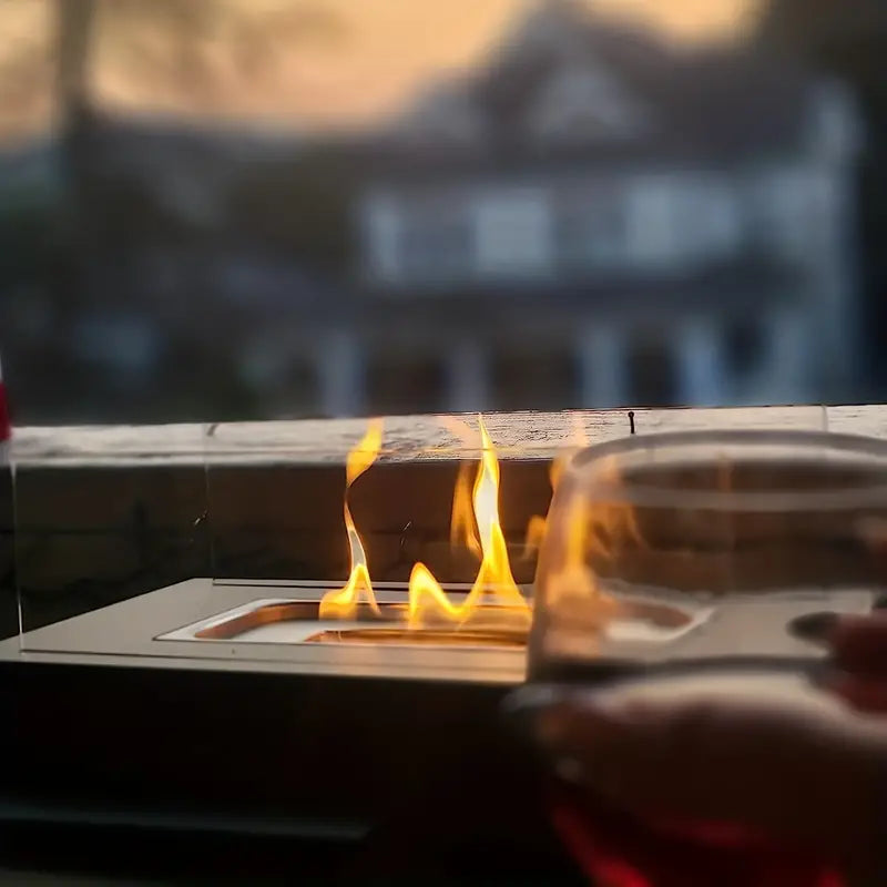 Tabletop Bioethanol Fire Pit | Real Flame | Smokeless | Indoor &amp; Outdoor | Stainless Steel &amp; Glass