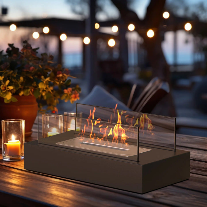 Tabletop Bioethanol Fire Pit | Real Flame | Smokeless | Indoor &amp; Outdoor | Stainless Steel &amp; Glass