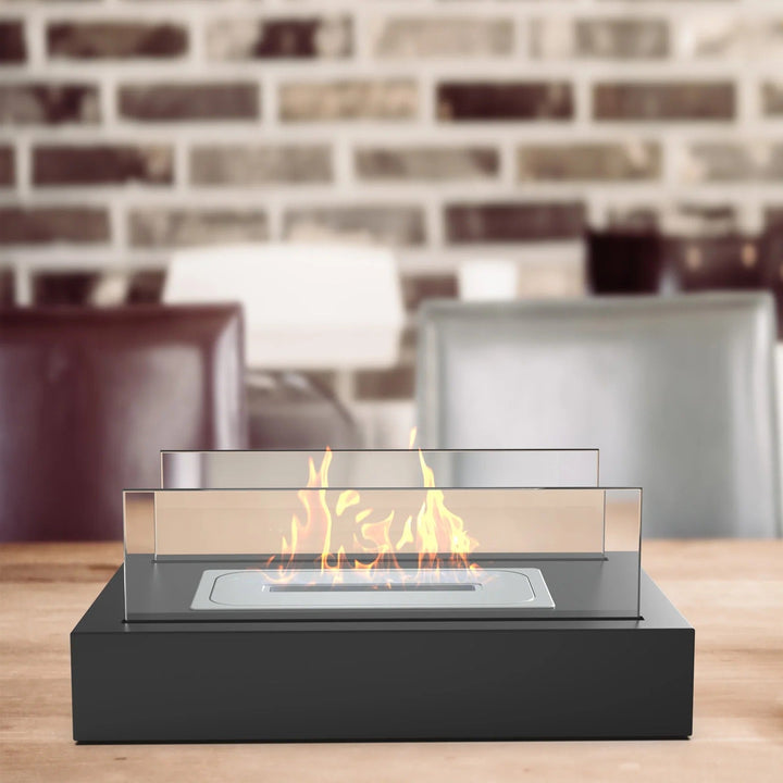 Tabletop Bioethanol Fire Pit | Real Flame | Smokeless | Indoor &amp; Outdoor | Stainless Steel &amp; Glass