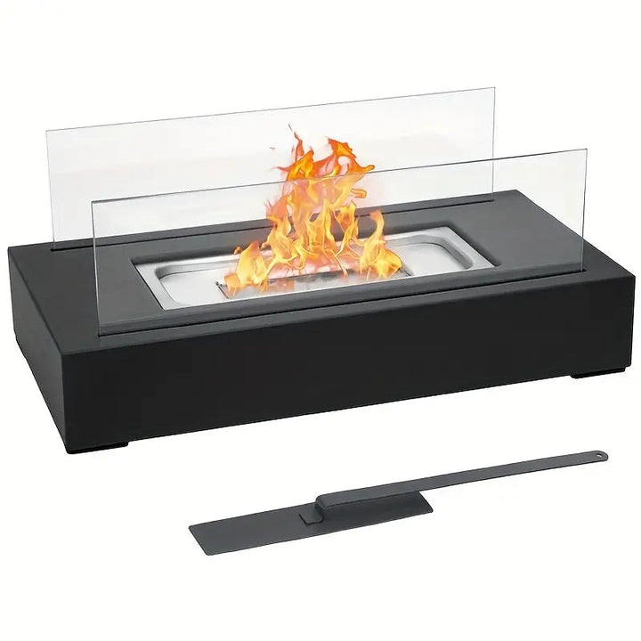 Tabletop Bioethanol Fire Pit | Real Flame | Smokeless | Indoor &amp; Outdoor | Stainless Steel &amp; Glass