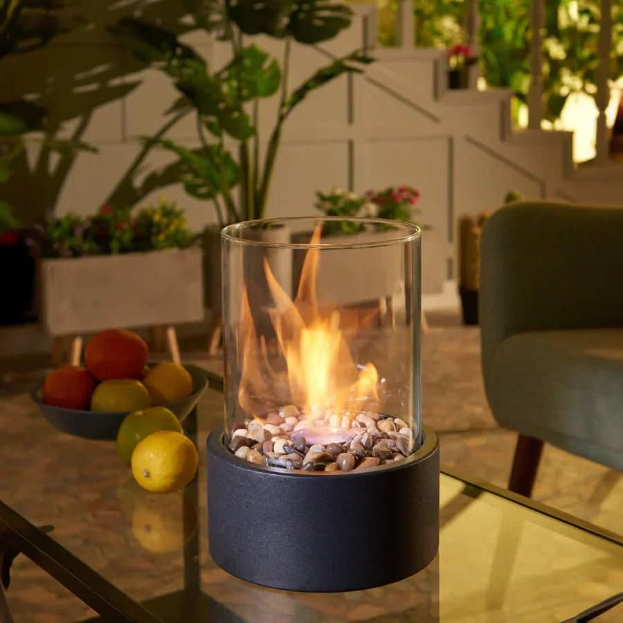 Tabletop Bioethanol Fire Pit | Real Flame | Smokeless | Metal &amp; Glass | 22x12cm | Indoor &amp; Outdoor