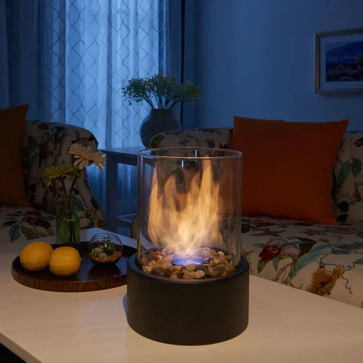 Tabletop Bioethanol Fire Pit | Real Flame | Smokeless | Metal &amp; Glass | 22x12cm | Indoor &amp; Outdoor