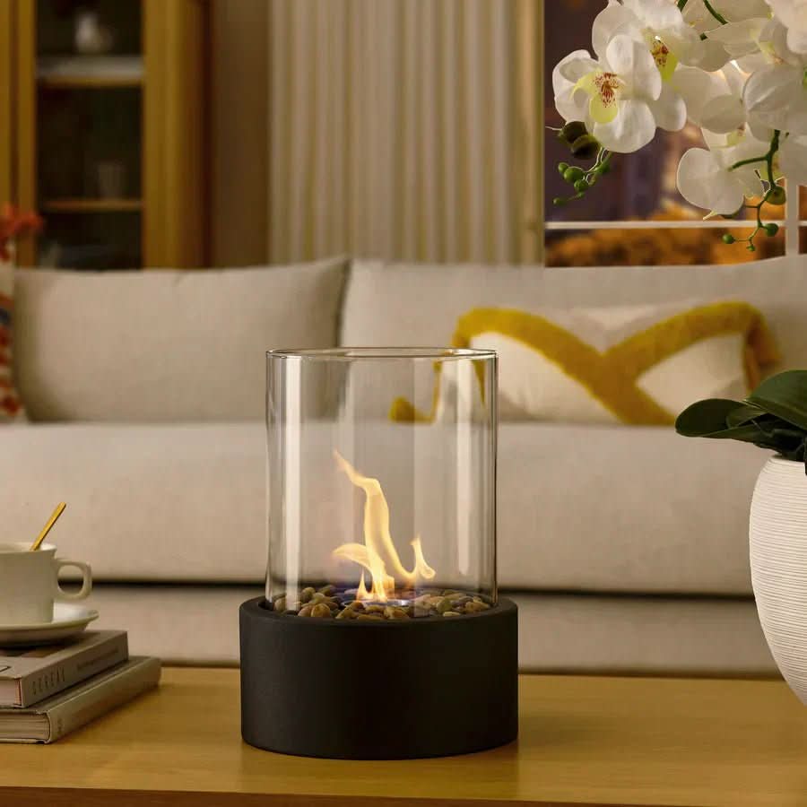 Tabletop Bioethanol Fire Pit | Real Flame | Smokeless | Metal &amp; Glass | 22x12cm | Indoor &amp; Outdoor