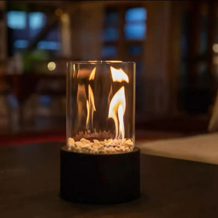 Tabletop Bioethanol Fire Pit | Real Flame | Smokeless | Metal &amp; Glass | 22x12cm | Indoor &amp; Outdoor