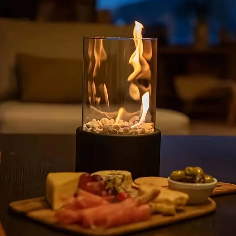 Tabletop Bioethanol Fire Pit | Real Flame | Smokeless | Metal &amp; Glass | 22x12cm | Indoor &amp; Outdoor