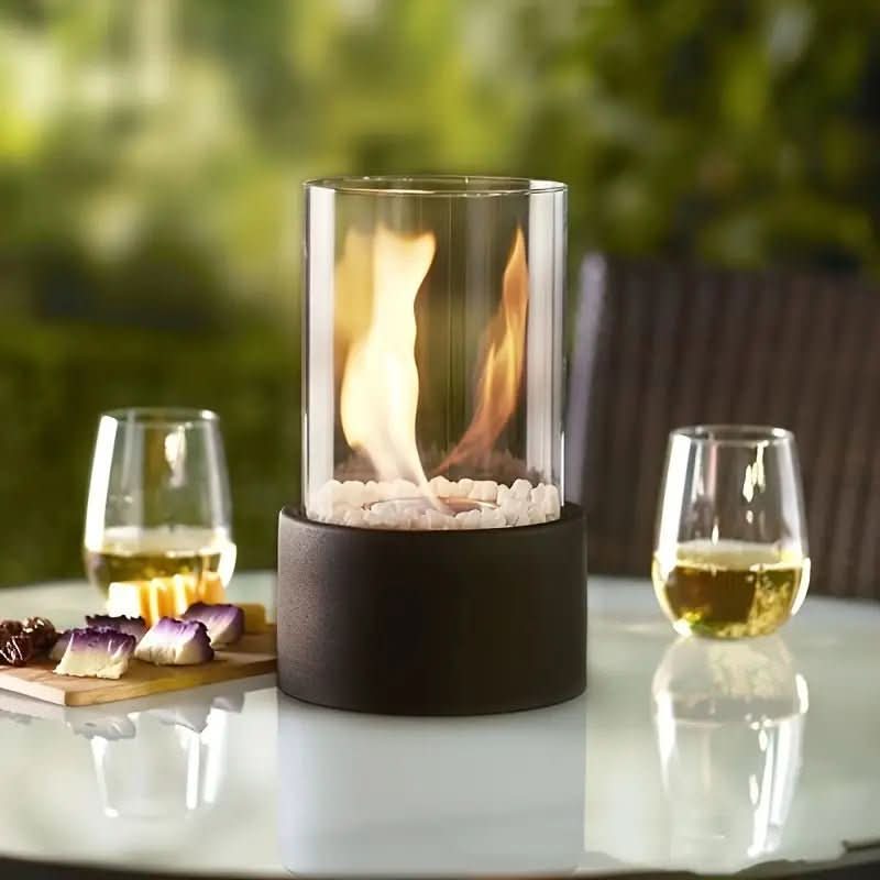 Tabletop Bioethanol Fire Pit | Real Flame | Smokeless | Metal &amp; Glass | 22x12cm | Indoor &amp; Outdoor