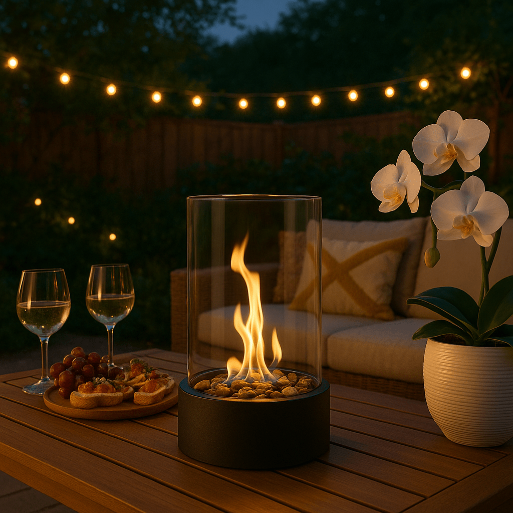 Tabletop Bioethanol Fire Pit | Real Flame | Smokeless | Metal & Glass | 22x12cm | Indoor & Outdoor
