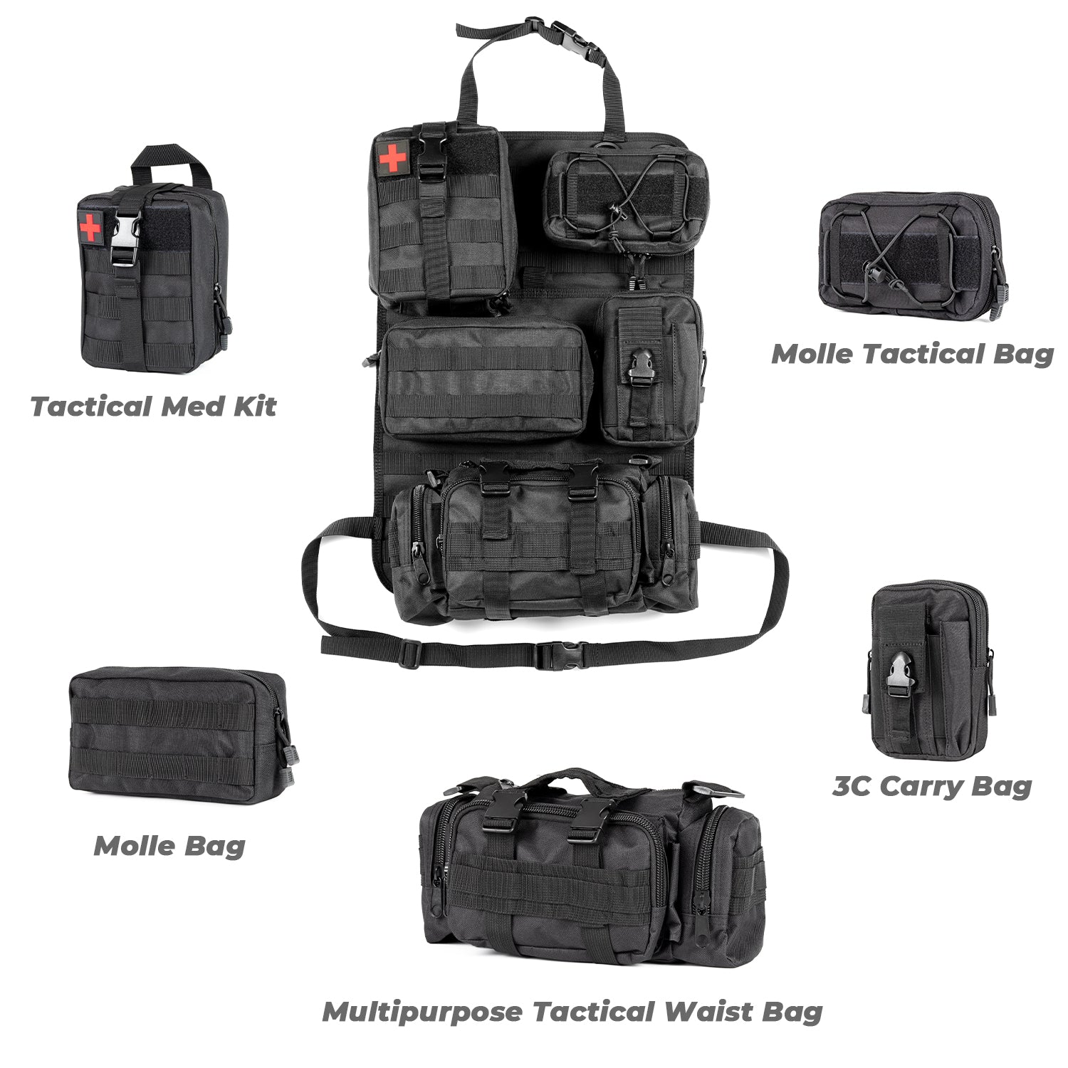 Tactical Vehicle Seat Back Organizer | 5 Detachable Molle Pouches for Efficient Storage 3