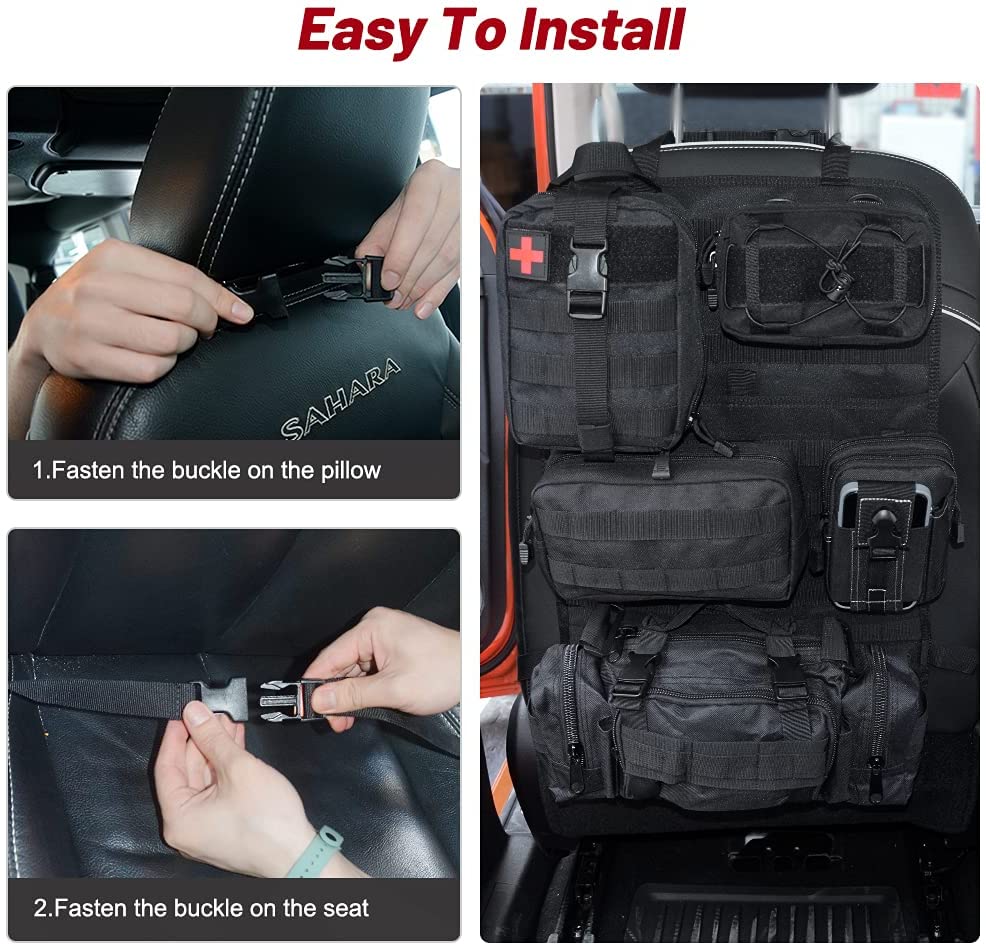 Tactical Vehicle Seat Back Organizer | 5 Detachable Molle Pouches for Efficient Storage 6