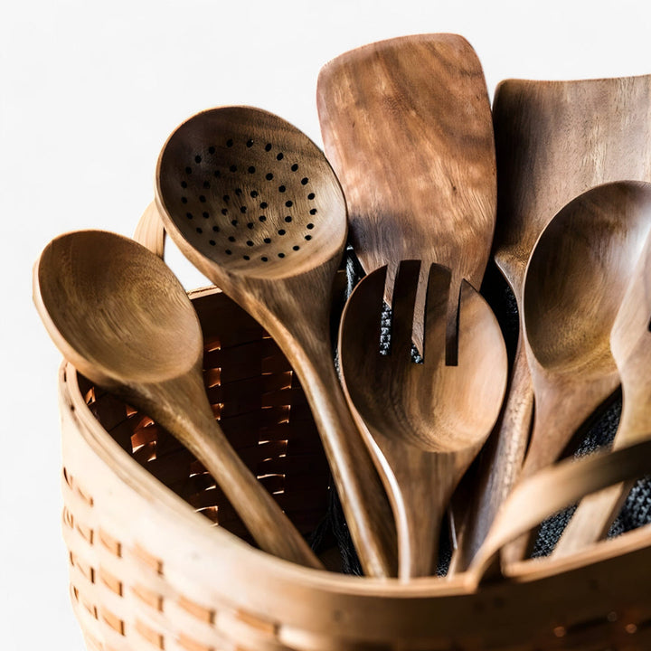 Teak Kitchen Utensil Set – 9 Pieces with Holder &amp; Spoon Rest 2