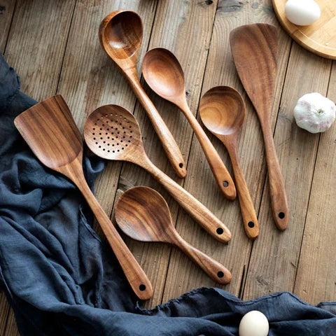 Teak Kitchen Utensil Set – 9 Pieces with Holder &amp; Spoon Rest 3