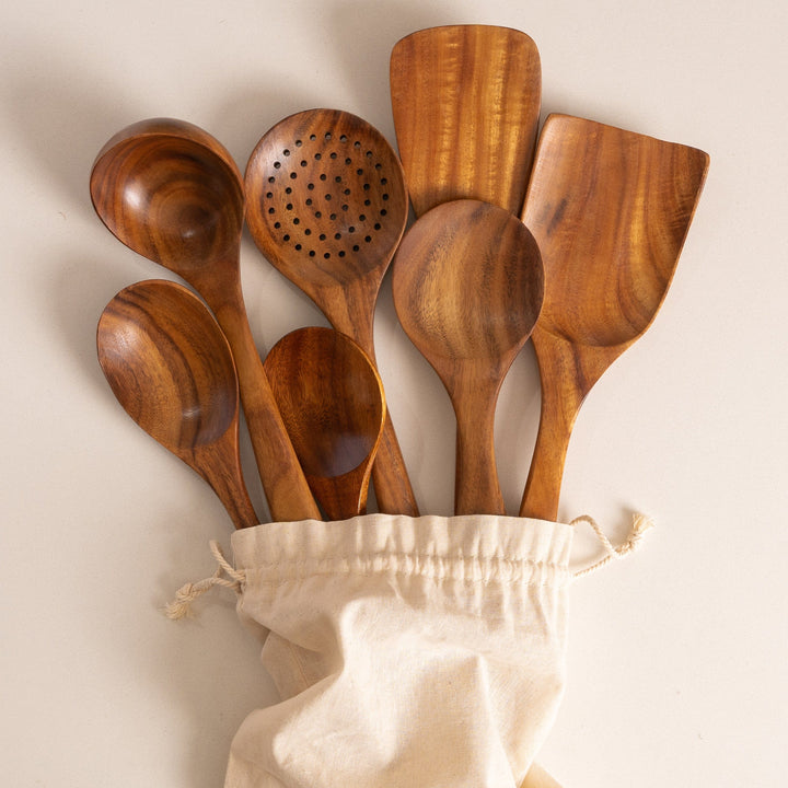 Teak Wooden Utensil Set | Seven Piece Kitchen Tool Kit