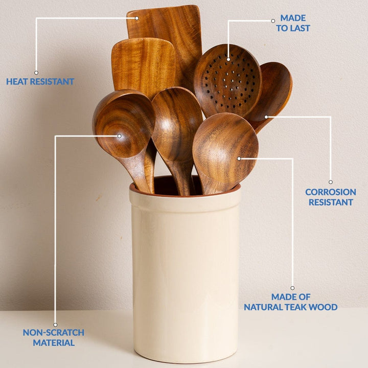 Teak Wooden Utensil Set | Seven Piece Kitchen Tool Kit