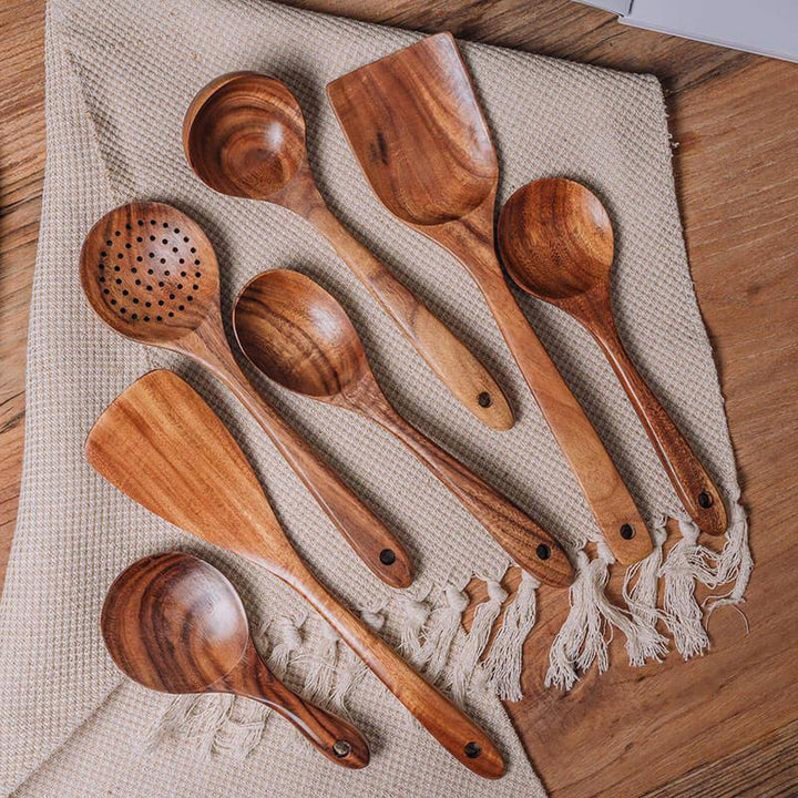Teak Wooden Utensil Set | Seven Piece Kitchen Tool Kit
