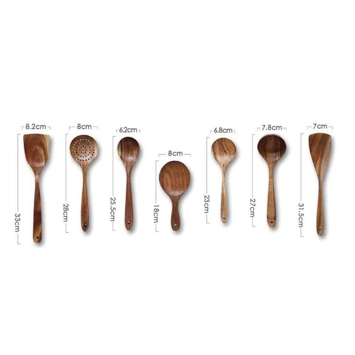 Teak Wooden Utensil Set | Seven Piece Kitchen Tool Kit