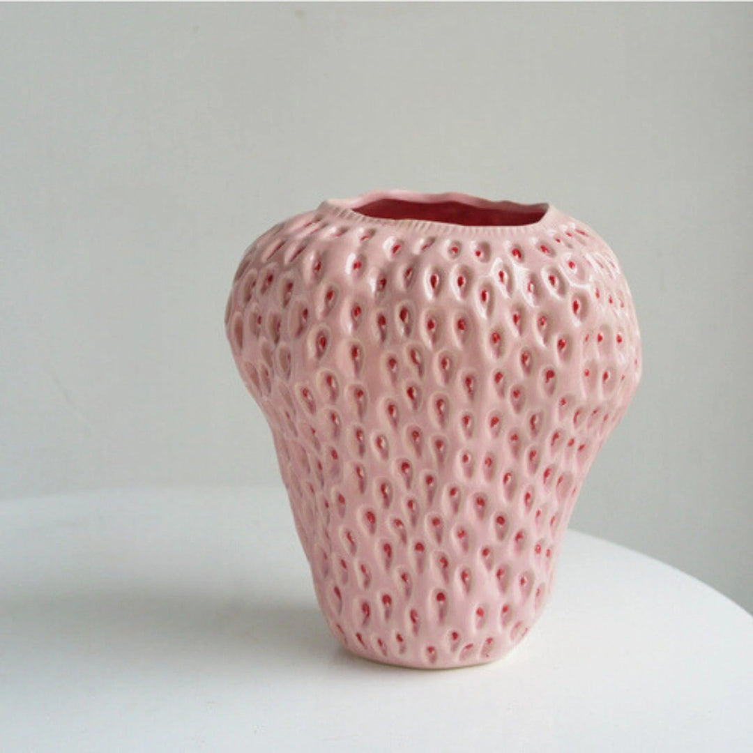 Textured Strawberry Ceramic Vase for Flowers and Table Displays 11