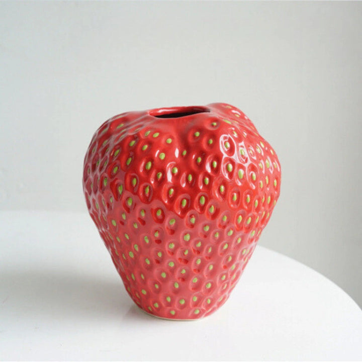 Textured Strawberry Ceramic Vase for Flowers and Table Displays 12