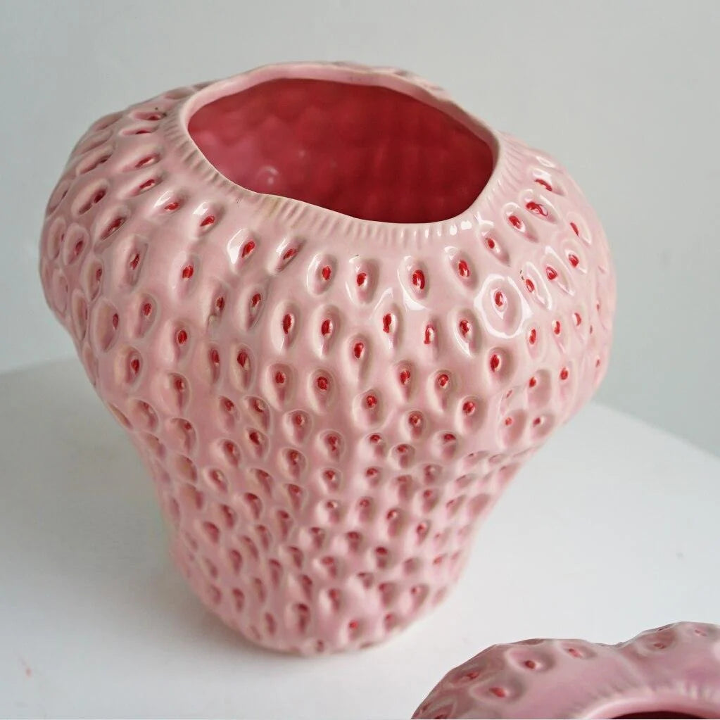 Textured Strawberry Ceramic Vase for Flowers and Table Displays 3