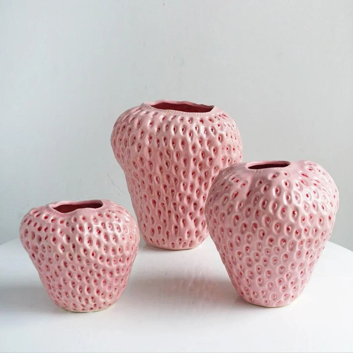 Textured Strawberry Ceramic Vase for Flowers and Table Displays 7