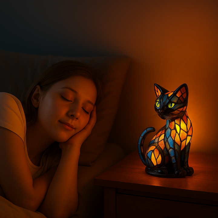 Glass Cat Table Lamp | Colour-Changing Mosaic Glow | E14 Socket Fits LED or Halogen Bulbs for Desk, Shelf or Bedside 2