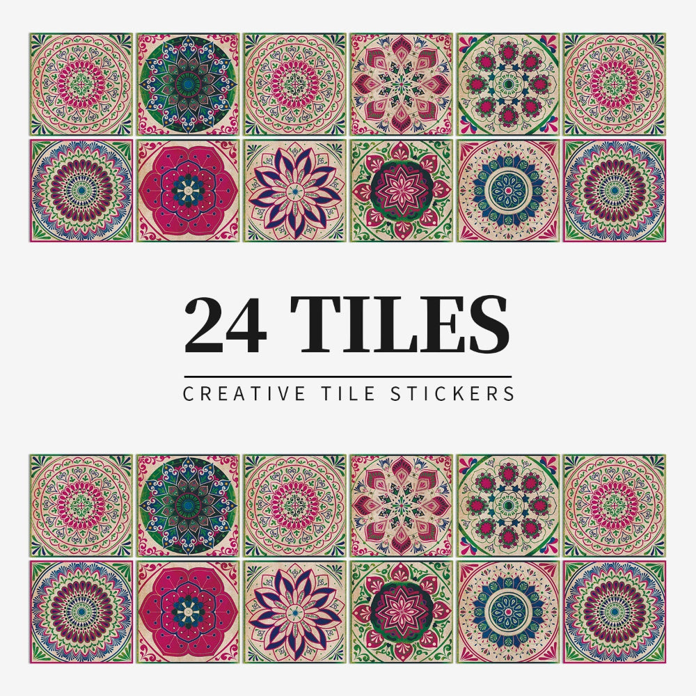 Tile Pattern Wall Stickers | 24 Pack, Mixed Medallion Squares