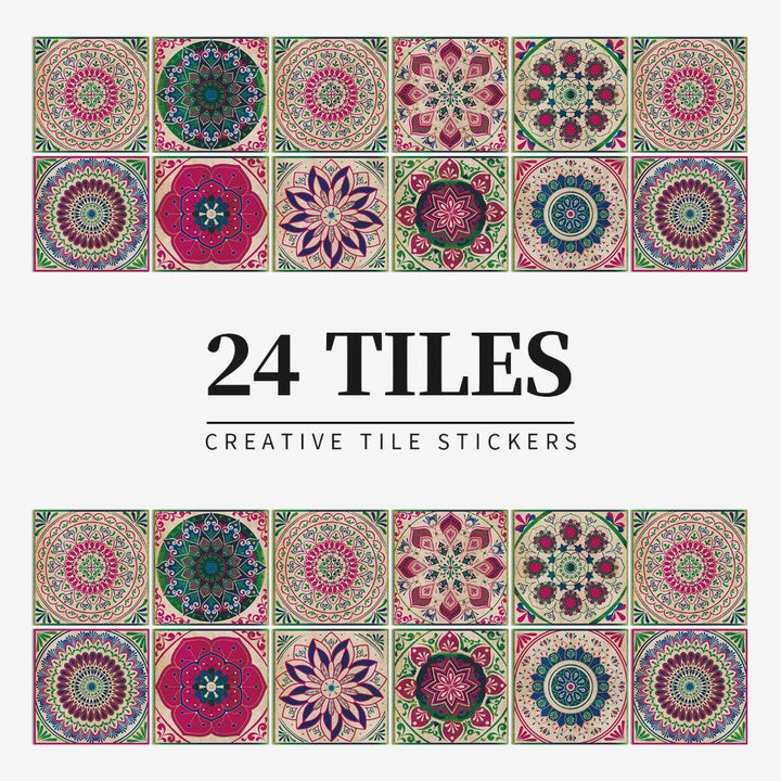 Tile Pattern Wall Stickers | 24 Pack, Mixed Medallion Squares
