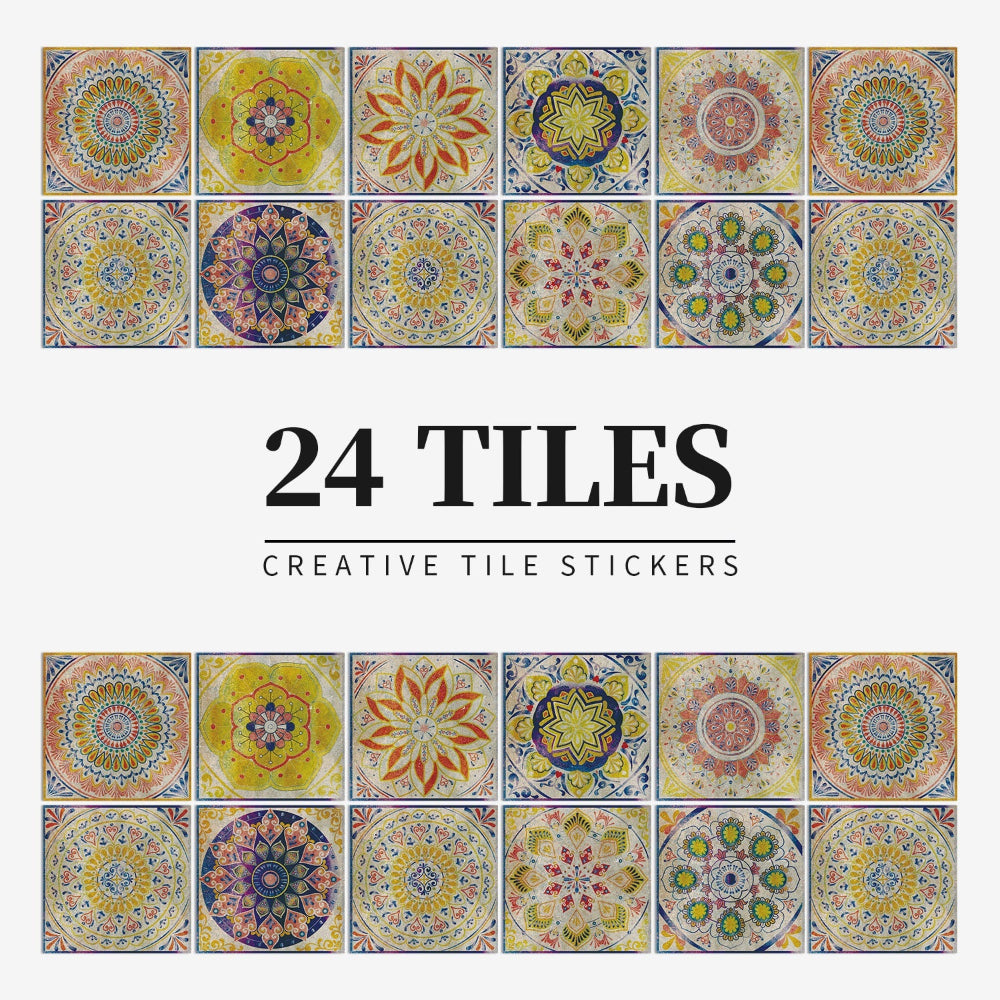 Tile Pattern Wall Stickers | 24 Pack, Mixed Medallion Squares