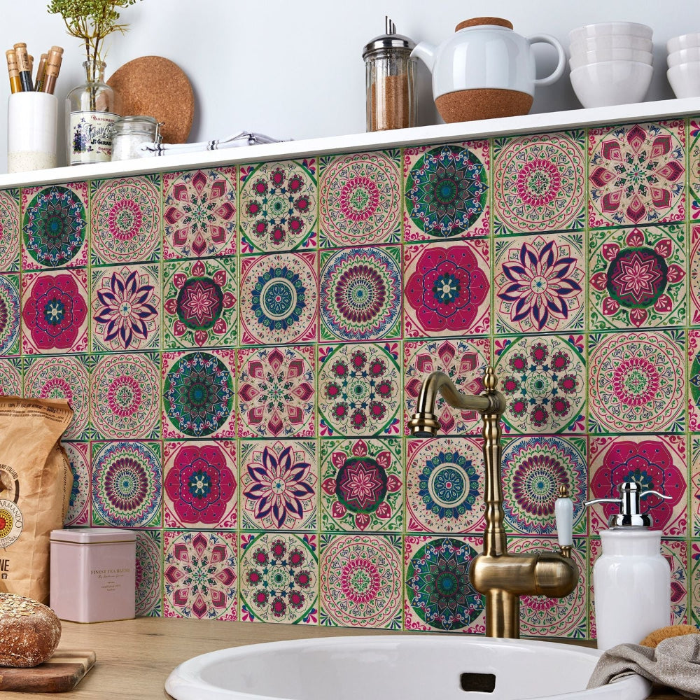 Tile Pattern Wall Stickers | 24 Pack, Mixed Medallion Squares