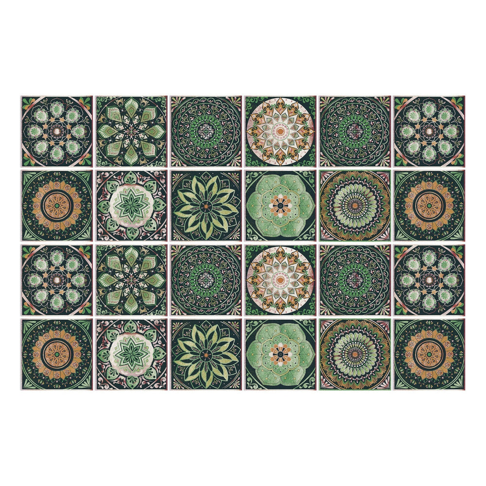 Tile Pattern Wall Stickers | 24 Pack, Mixed Medallion Squares