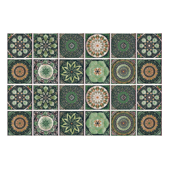 Tile Pattern Wall Stickers | 24 Pack, Mixed Medallion Squares