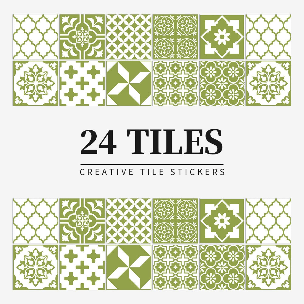 Tile Pattern Wall Stickers | 24 Pack, Mixed Medallion Squares