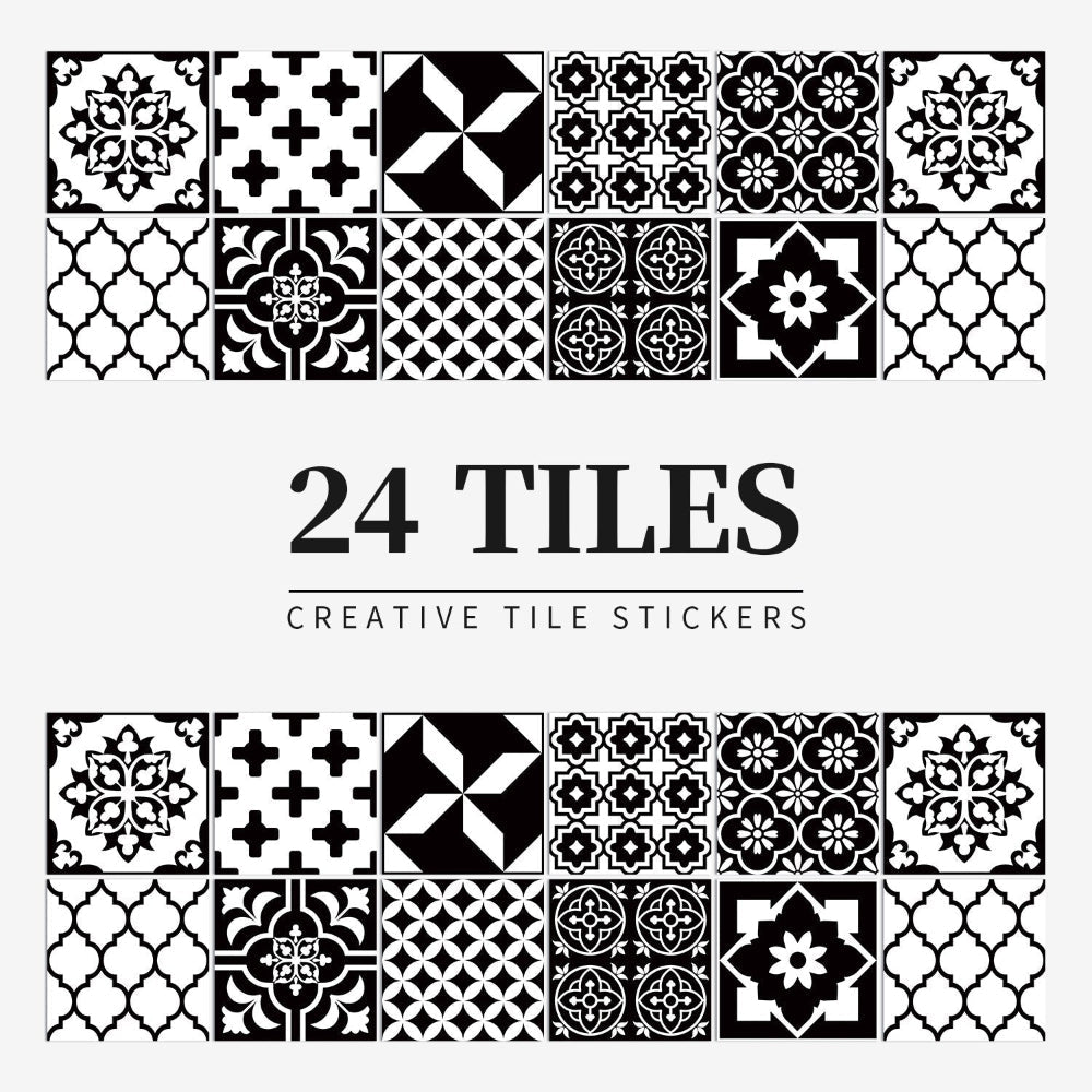 Tile Pattern Wall Stickers | 24 Pack, Mixed Medallion Squares
