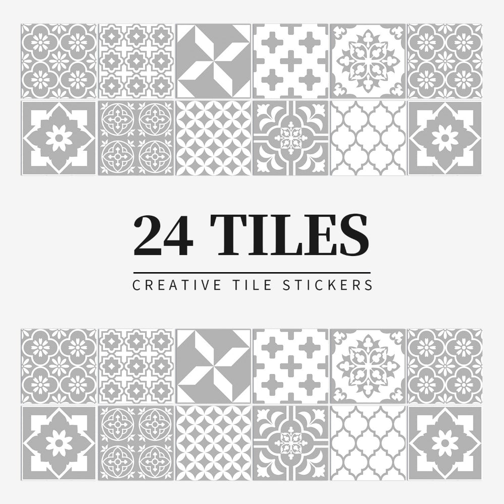 Tile Pattern Wall Stickers | 24 Pack, Mixed Medallion Squares