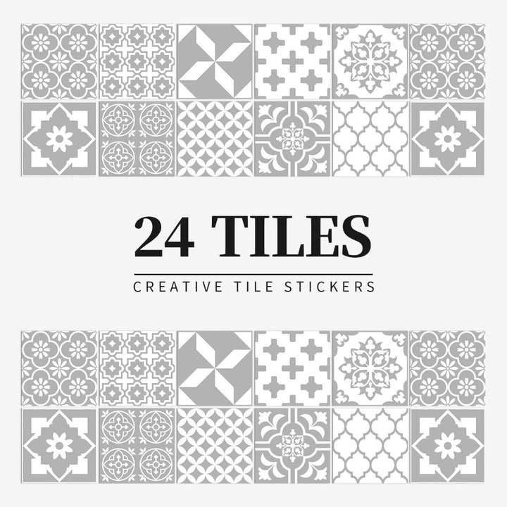 Tile Pattern Wall Stickers | 24 Pack, Mixed Medallion Squares