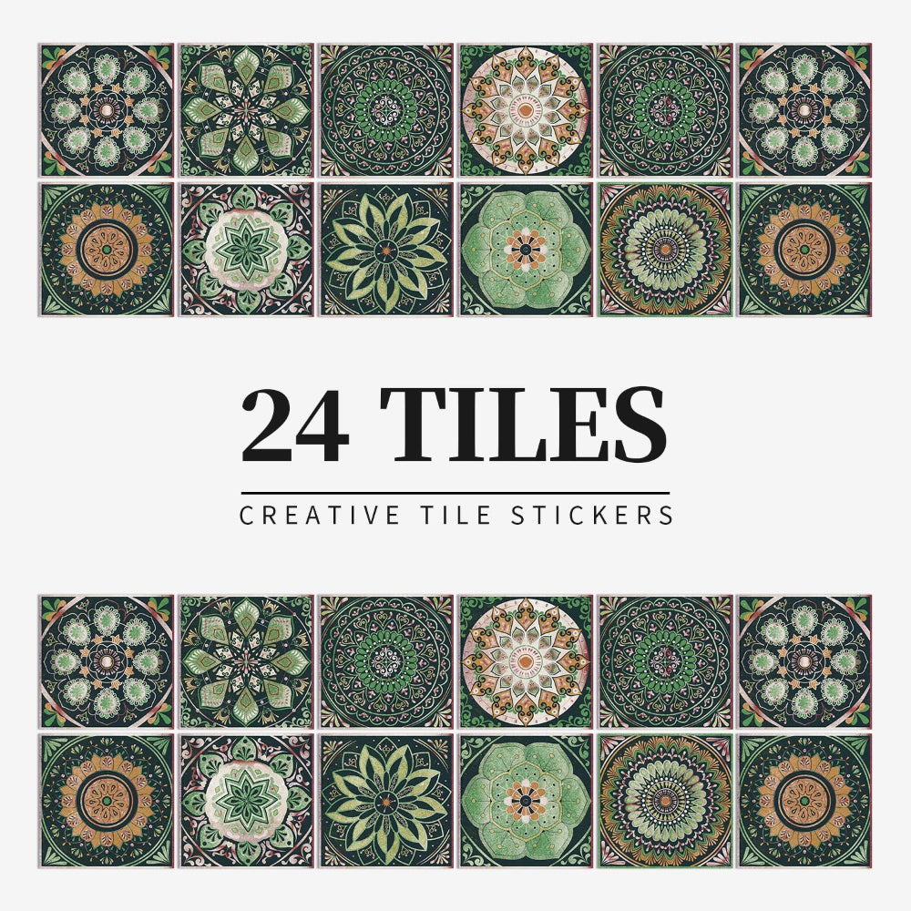 Tile Pattern Wall Stickers | 24 Pack, Mixed Medallion Squares